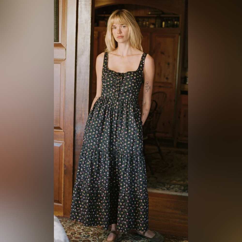 Christy Dawn Adele Dress Night Garden Black Floral Midi Dress PS